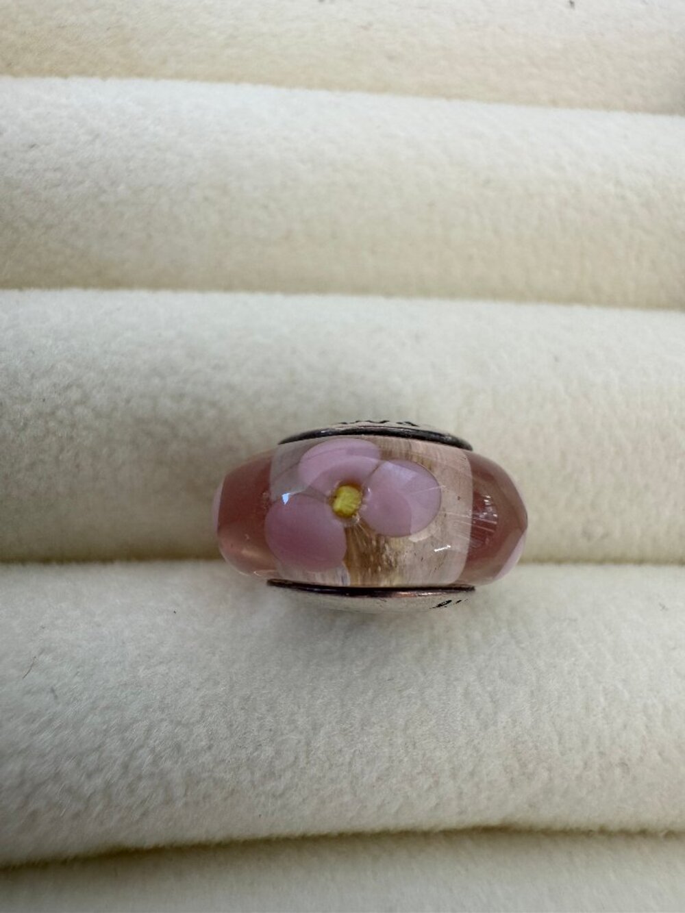 Pandora Pink Floral Murano Glass Charm Sterling Silver Flower S925 ALE Bead